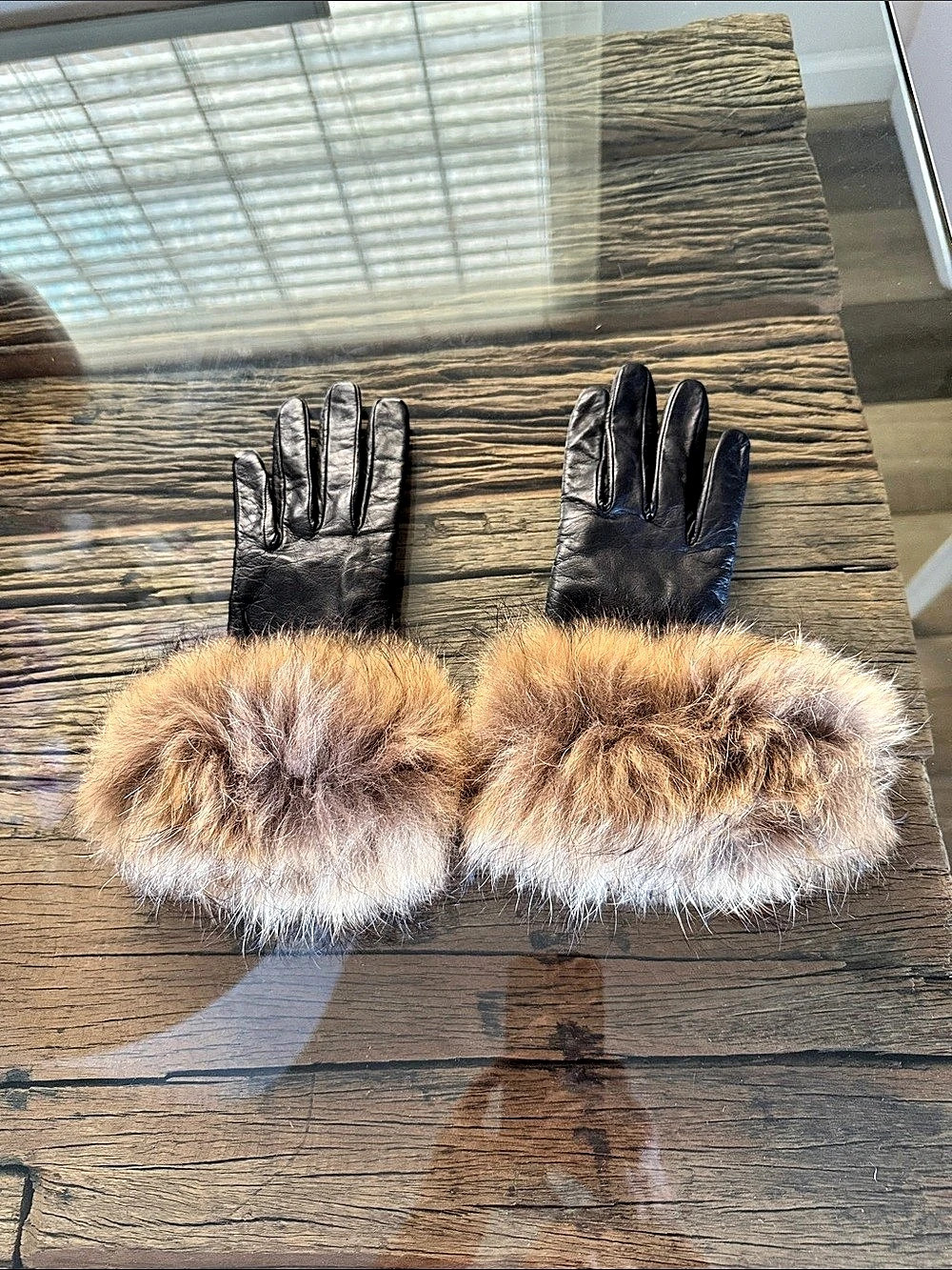 Leather Fur Cuff Gloves with Cashmere lining